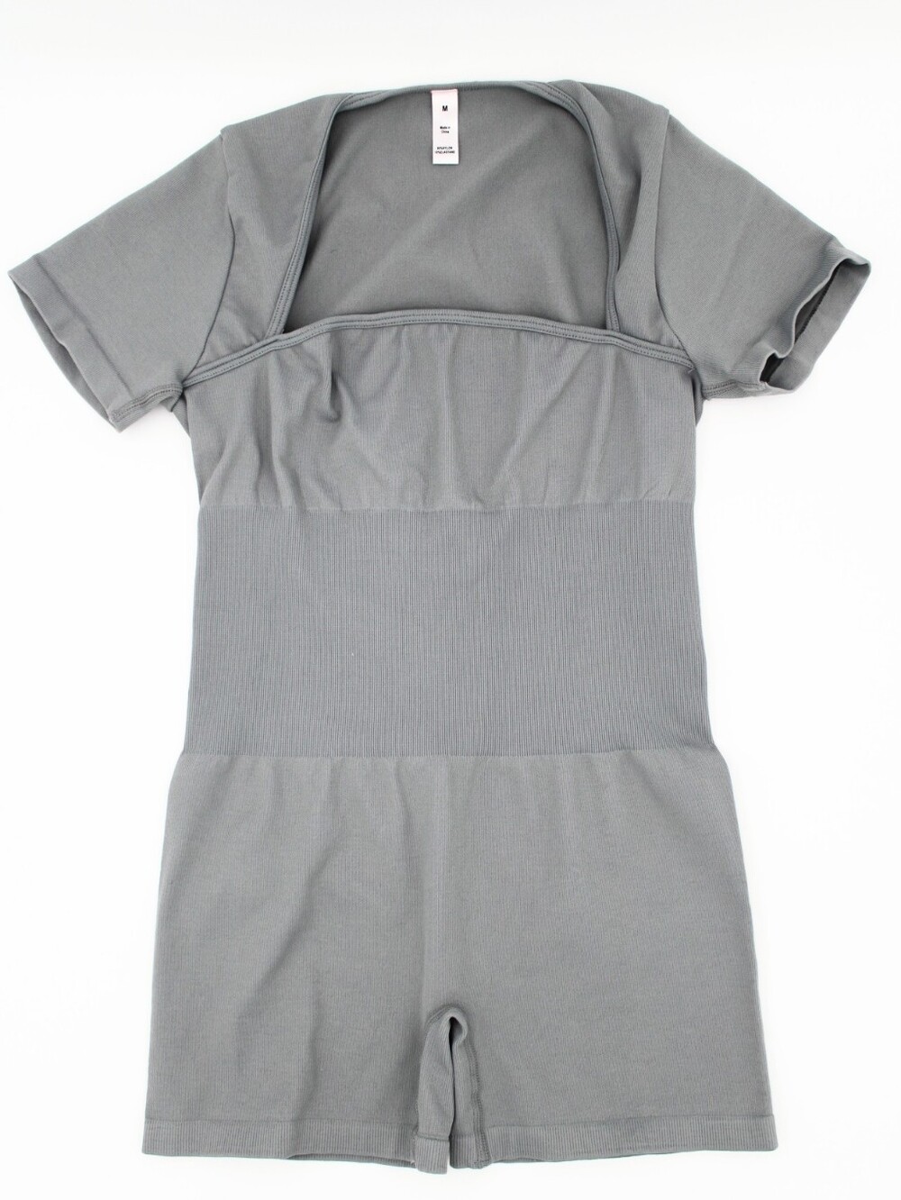 Grey Ribbed Short Sleeve Romper Bodycon Athleisure Size M